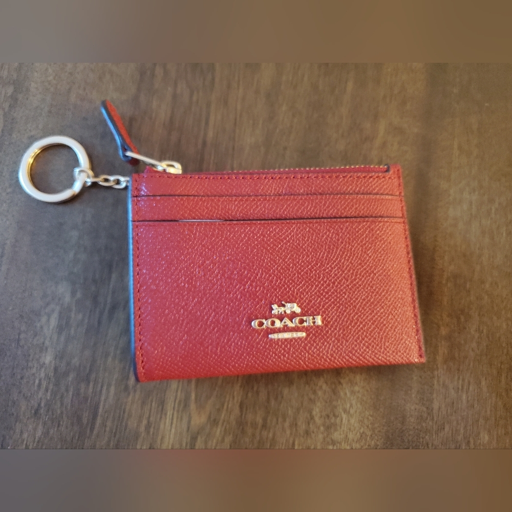 Coach Red Leather Card Case with Gold Logo